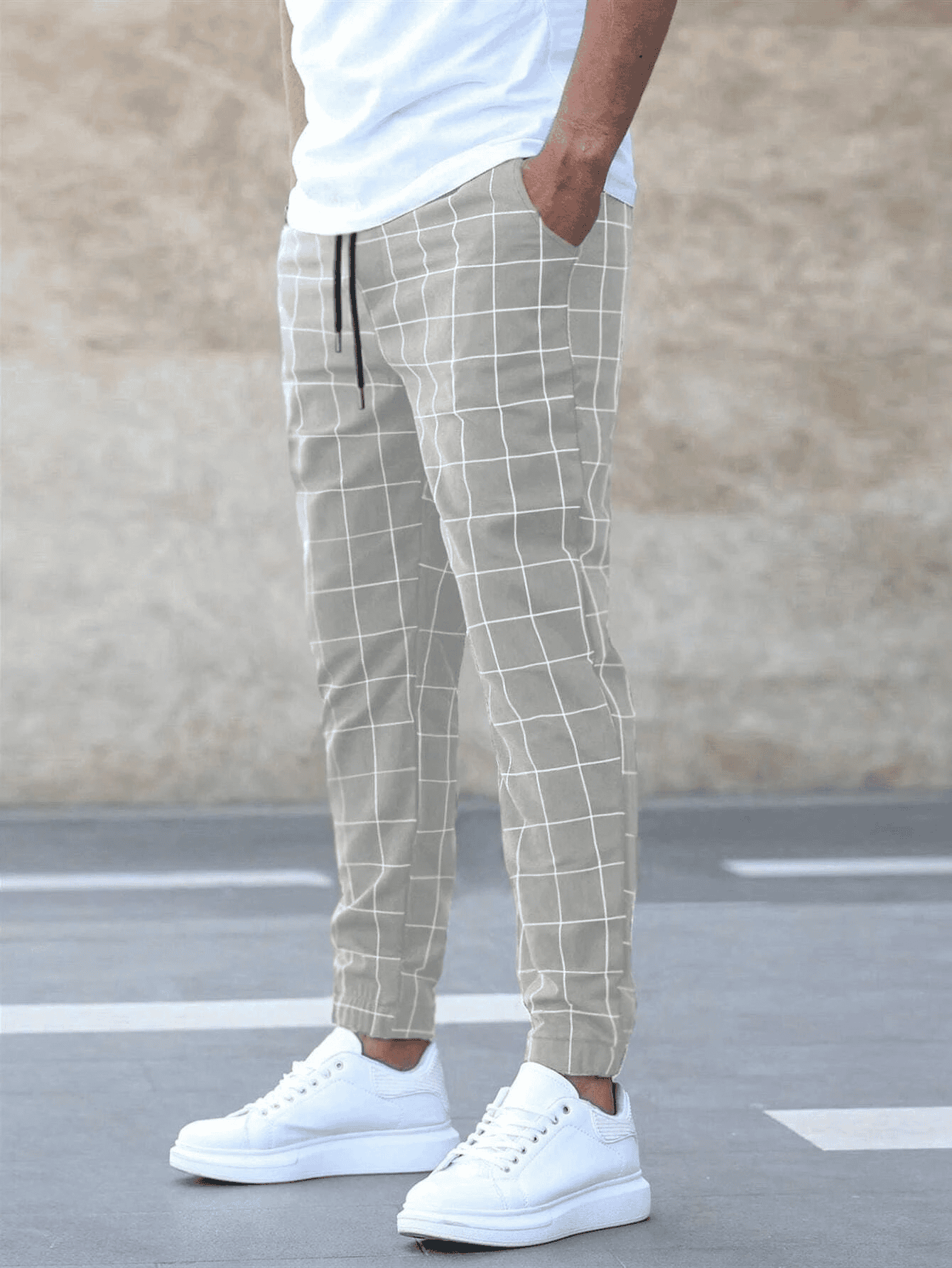 Plaid Print Drawstring Trousers
